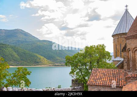 view from the ananuri fortress to the lake in Georgia Stock Photo