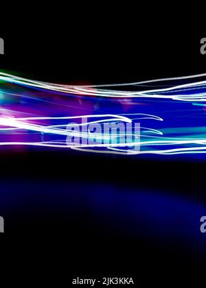 Inside science fiction space ship blur abstract background. Modern spaceship interior blur background with copy space. Stock Photo