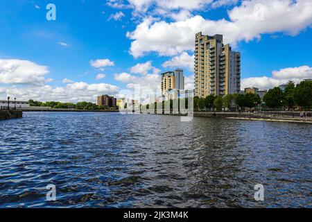 The old docks at Salford, Manchester, UK, now known as Salford Quays Stock Photo