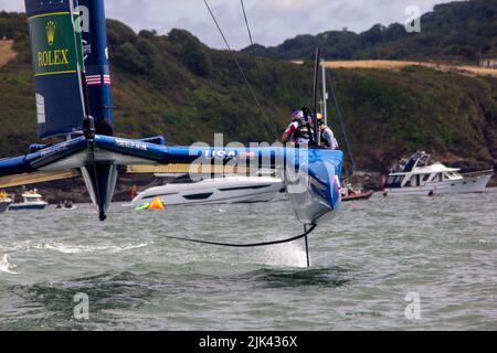 SailGP, Plymouth, UK. 30th July, 2022. Day 1 for the Great British Sail Grand Prix, as Britain's Ocean City hosts the third event of Season 3 as the most competitive racing on water. The event returns to Plymouth on 30-31 July. Credit: Julian Kemp/Alamy Live News Stock Photo
