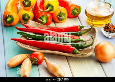chili pepper on wood background Stock Photo