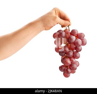 red grape in hand path isolated on white Stock Photo