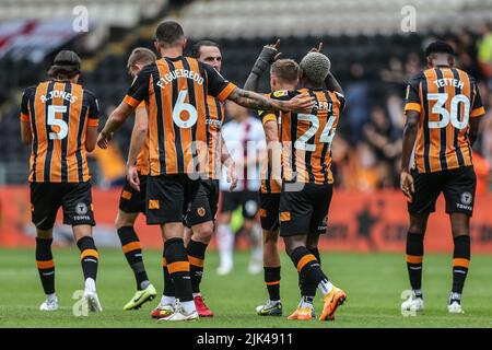 Jean Michaël Seri #24 of Hull City heads clear during the Sky Bet ...