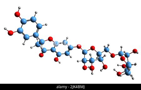 3D image of Eriocitrin skeletal formula - molecular chemical structure of eriodictyol glycoside isolated on white background Stock Photo