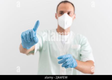 Covid-19, preventing virus, health, healthcare workers and quarantine concept. Determined confident doctor, nurse in personal protective equipment Stock Photo
