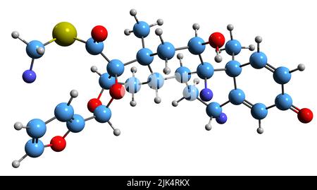 3D image of Fluticasone furoate skeletal formula - molecular chemical structure of  corticosteroid isolated on white background   molecule, molecular, Stock Photo