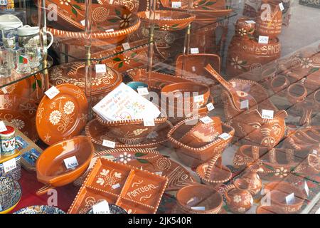 Souvenirs Background with Portuguese brown ceramics Stock Photo