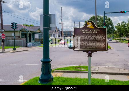 NEW ORLEANS, LA, USA - JULY 30, 2022: Historic marker for Dooky Chase's Restaurant on Orleans Avenue Stock Photo