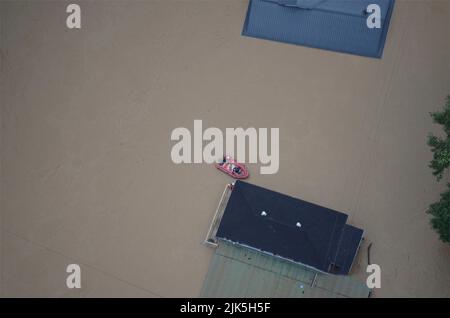 Knott, United States Of America. 29th July, 2022. Knott, United States of America. 29 July, 2022. Aerial view of homes submerged in floodwaters after record rains fell on Eastern Kentucky killing at least 25 people and forcing evacuation of thousands of people, July 29, 2022 in Knott County, Kentucky. Credit: Sgt. Jesse Elbouab/Kentucky National Guard/Alamy Live News Stock Photo