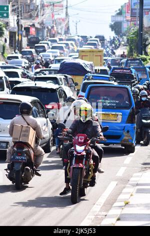 Bogor, Indonesia - Traffic jam on Puncak Bogor highway Stock Photo