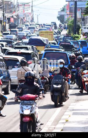 Bogor, Indonesia - Traffic jam on Puncak Bogor highway Stock Photo