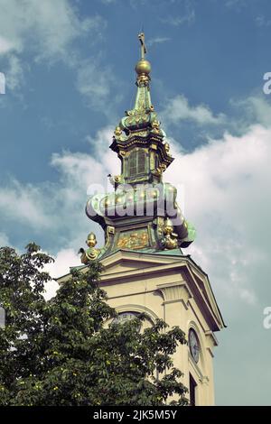 steeple bell tower's of Saint Michael's Cathedral in Belgrade, capital of Serbia Stock Photo