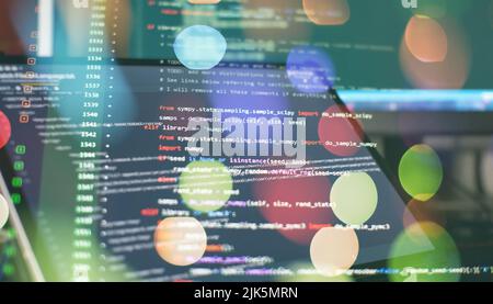 WWW programming. Web programming functions on laptop on laptop. IT business. Python code computer screen. Mobile application design Concept. Stock Photo