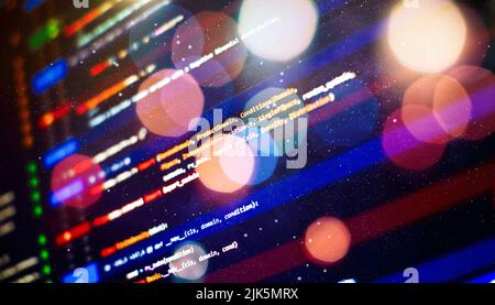 Project managers work new idea. WWW software development. Mobile app developer. Innovative startup project. Website programming code. IT business. Stock Photo