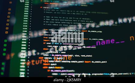 WWW programming. Web programming functions on laptop on laptop. IT business. Python code computer screen. Mobile application design Concept. Stock Photo