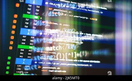 Website development. Server logs analysis. Closeup developing programming and coding technologies. Developer working on web sites codes in office. Stock Photo