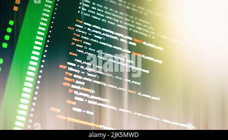 WWW programming. Web programming functions on laptop on laptop. IT business. Python code computer screen. Mobile application design Concept. Stock Photo