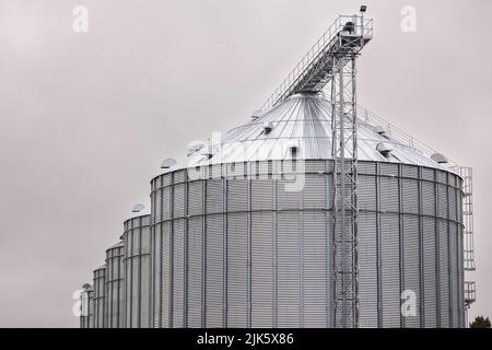 Galvanized steel silos for grain storage Stock Photo