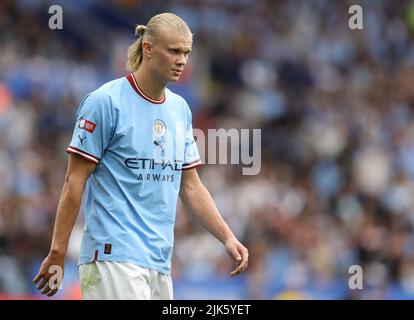 Leicester, UK. 30th July, 2022. Erling Haaland of Manchester City during the The FA Community Shield match at the King Power Stadium, Leicester. Picture credit should read: Paul Terry/Sportimage Credit: Sportimage/Alamy Live News Stock Photo