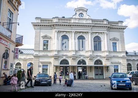 Przemysl, Poland - July 24, 2022: Unidentified people in front of Main Train Station in Przemysl, Poland. Stock Photo