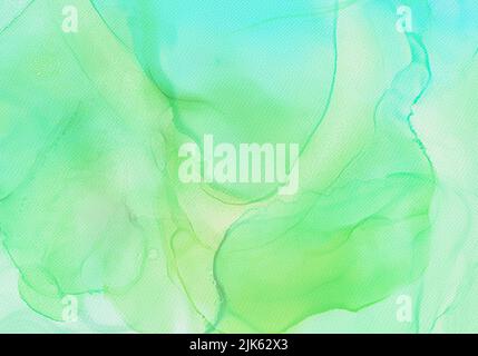Soft green, blue pastel alcohol ink background. Watercolor background painting. Hand painted colorful texture. Ink texture. There is blank place for t Stock Photo