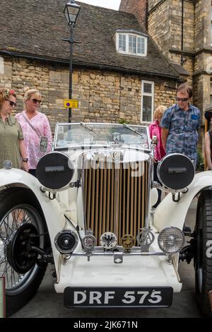 1936 MG TA open top sports car on display at Lincoln 1940's weekend, Lincoln Cathedral Quarter, 23rd July 2022 Stock Photo