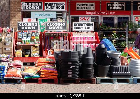 Goodwins Bargains every time bargain store now with a everything must go closing down sale Stock Photo
