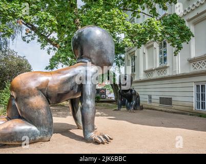 Prague, Czech Republic - June 2022: Famous sculpture Crawling Babies in Kampa Park museum, in Prague Stock Photo