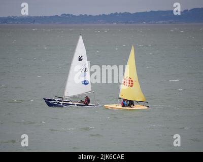 Sheerness, Kent, UK. 31st July, 2022. UK Weather: a sunny and windy morning for dinghy sailors in Sheerness, Kent. Credit: James Bell/Alamy Live News Stock Photo