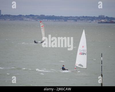 Sheerness, Kent, UK. 31st July, 2022. UK Weather: a sunny and windy morning for dinghy sailors in Sheerness, Kent. Credit: James Bell/Alamy Live News Stock Photo