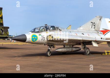 Swedish Air Force Historic Flight - SAAB Sk35C Draken on static display at the Royal International Air Tattoo 2022 Stock Photo