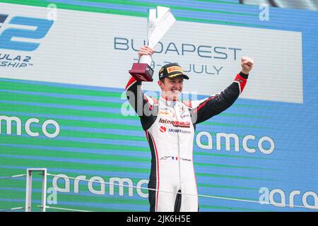 Budapest, Hungary. 31st July, 2022. Pourchaire Theo (fra), ART Grand Prix, Dallara F2, portrait podium during the 10th round of the 2022 FIA Formula 2 Championship, from July 28 to 31, 2022 on the Hungaroring, in Mogyorod, Hungary - Photo: Antonin Vincent / Dppi/DPPI/LiveMedia Credit: Independent Photo Agency/Alamy Live News Stock Photo