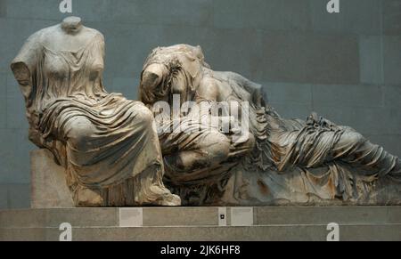 Undated file photo of a section of the Parthenon Marbles in London's British Museum. The deputy director of the British Museum called for a 'Parthenon partnership' with Greece which could see the contentious Elgin Marbles return to Athens after more than 200 years. The sculptures - 17 figures and part of a frieze that decorated the 2,500-year-old Parthenon temple on the Acropolis - were taken by Lord Elgin in the early 19th century when he was the British ambassador to the Ottoman Empire, and have since been the subject of a long-running dispute over where they should be displayed. Issue date: Stock Photo