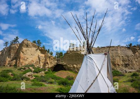 Pictograph Cave, a Montana State Park near Billings, home to three caves. It's the site of state's first professional archeological studies where 2000 Stock Photo