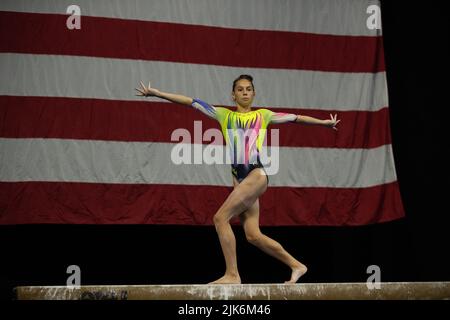 Utah, USA. 30th July, 2022. July 30, 2022: Brooke Pierson from WOGA competes during the 2022 U.S. Classic Senior Women at the Maverick Center in West Valley City, UT. Melissa J. Perenson/CSM Credit: Cal Sport Media/Alamy Live News Stock Photo