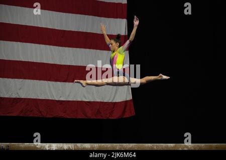 Utah, USA. 30th July, 2022. July 30, 2022: Brooke Pierson from WOGA competes during the 2022 U.S. Classic Senior Women at the Maverick Center in West Valley City, UT. Melissa J. Perenson/CSM Credit: Cal Sport Media/Alamy Live News Stock Photo