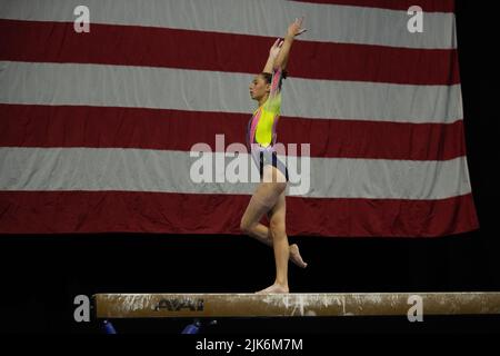 Utah, USA. 30th July, 2022. July 30, 2022: Brooke Pierson from WOGA competes during the 2022 U.S. Classic Senior Women at the Maverick Center in West Valley City, UT. Melissa J. Perenson/CSM Credit: Cal Sport Media/Alamy Live News Stock Photo