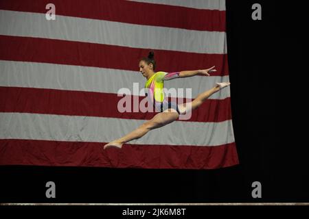 Utah, USA. 30th July, 2022. July 30, 2022: Brooke Pierson from WOGA competes during the 2022 U.S. Classic Senior Women at the Maverick Center in West Valley City, UT. Melissa J. Perenson/CSM Credit: Cal Sport Media/Alamy Live News Stock Photo