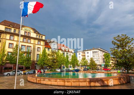 Colmar, France - May 2, 2019: Railway station square (Place de la Gare) in Colmar city, Alcase, France Stock Photo