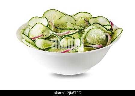 Cucumber salad bowl isolated on white background Stock Photo