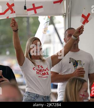 Fans at Aylesbury United WFC, the former club of Lionesses forward Ellen White, in Bierton, Aylesbury, watching a screening of the UEFA Women's Euro 2022 final held at Wembley Stadium, London. Picture date: Sunday July 31, 2022. Stock Photo