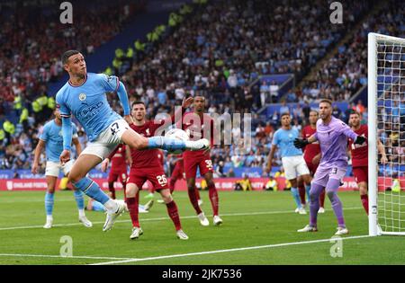 Manchester City's Phil Foden in action during the FA Community Shield match at the King Power Stadium, Leicester. Picture date: Saturday July 30, 2022.
