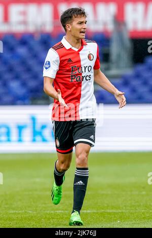 Rotterdam, Netherlands. 31st July, 2022. Cole Bassett of Feyenoord during the Preseason Friendly match between Feyenoord and Osasuna at Stadion Feijenoord on July 31, 2022 in Rotterdam, Netherlands (Photo by Geert van Erven/Orange Pictures) Credit: Orange Pics BV/Alamy Live News Stock Photo