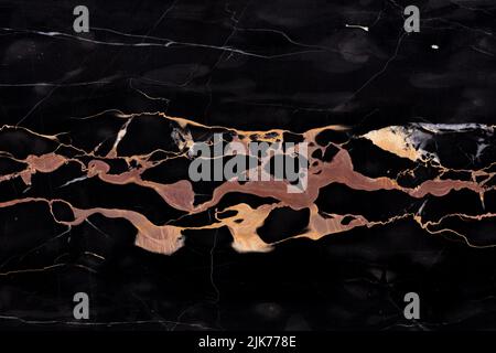 Golden Portoro Marble, texture in dark tones for design work. Stock Photo