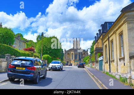 Traditional houses at Bathwick Hill in Bath-the largest city in the county of Somerset, England, known for and named after its Roman-built baths Stock Photo