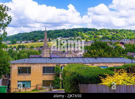 Traditional houses at Bathwick Hill in Bath-the largest city in the county of Somerset, England, known for and named after its Roman-built baths Stock Photo