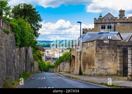 Traditional houses at Bathwick Hill in Bath-the largest city in the county of Somerset, England, known for and named after its Roman-built baths Stock Photo