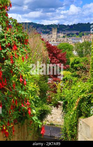 Traditional houses at Bathwick Hill in Bath-the largest city in the county of Somerset, England, known for and named after its Roman-built baths Stock Photo