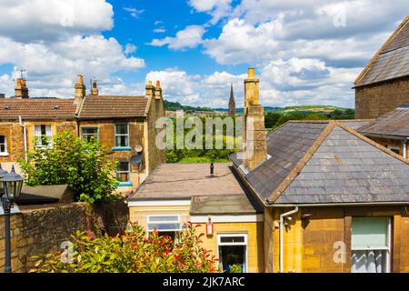 Traditional houses at Bathwick Hill in Bath-the largest city in the county of Somerset, England, known for and named after its Roman-built baths Stock Photo