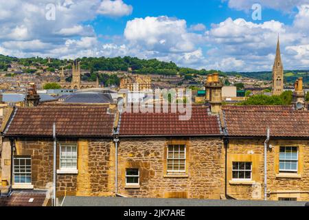 Traditional houses at Bathwick Hill in Bath-the largest city in the county of Somerset, England, known for and named after its Roman-built baths Stock Photo